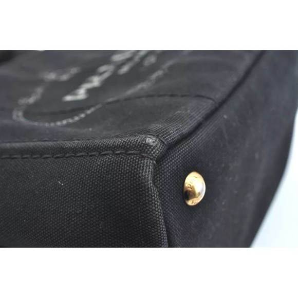 Authentic PRADA Canapa Canvas Shoulder Hand Bag Purse Black small size tote - Picture 9 of 17
